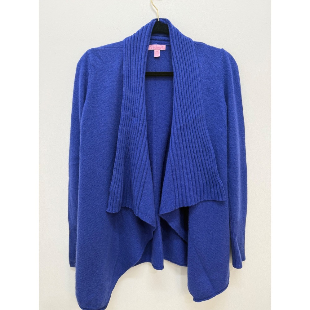 Lilly Pulitzer Cardigan XS Blue 100% Cashmere Draped Waterfall Open Sweater